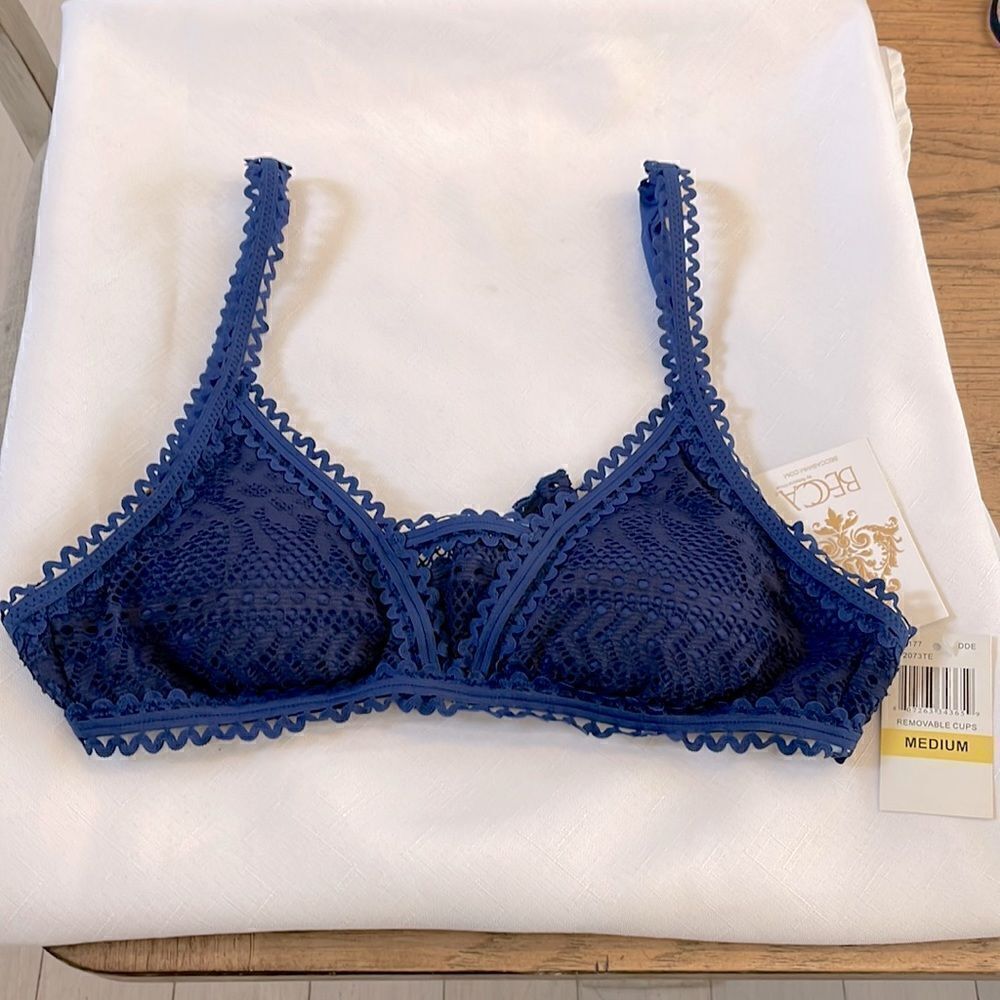 BECCASWIM BLUE LACE PADDED BIKINI TOP.  NEW WITH TAGS.